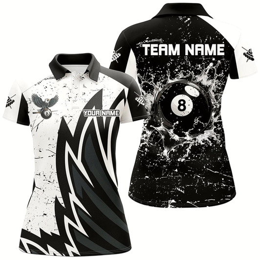Goofygear Custom Grunge Black White 8 Ball Pool In Water Women Billiard Shirts Custom Unique Billiard Jersey