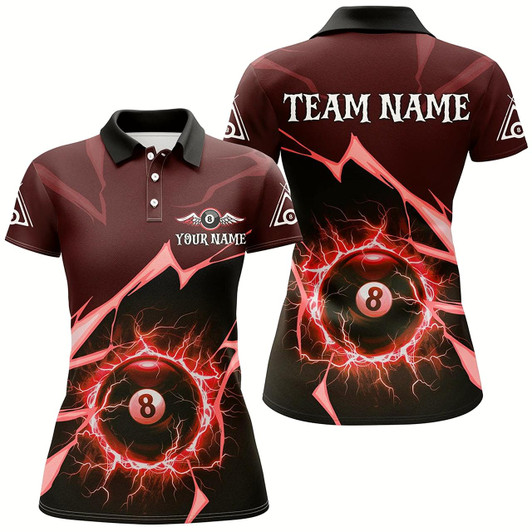 Goofygear Red 8 Ball Pool Thunder Lightning Strike Custom Women Billiard Shirts, Billiard League Team Jerseys