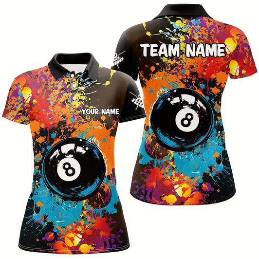 Goofygear Personalized Grunge Colorful Paint 8 Ball Billiard Shirts For Women, Unique 8 Ball Pool Team Shirts