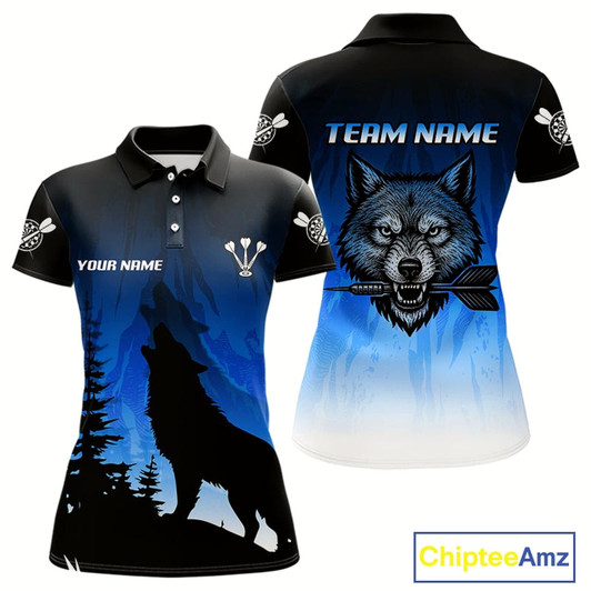 Goofygear Persionalized Wolf-Head Dart Arrows Blue Dart Shirt For Women, Dart Team Jerseys