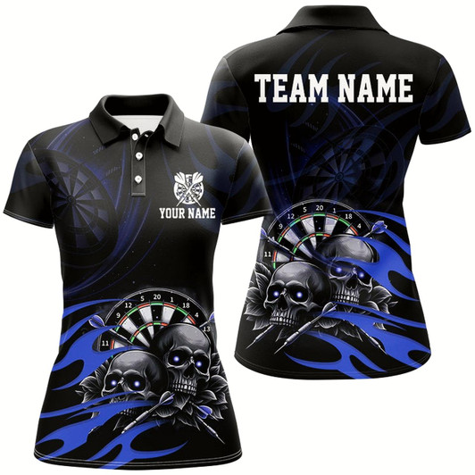 Goofygear Funny Skull Blue Swirl Pattern Dart Shirts For Women Custom Dart Jerseys Dart Team Shirts Uniform