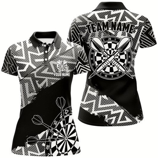 Goofygear Custom Dart Shirts For Women Personalized Black White Zig-Zag Pattern Dart Jerseys, Cool Dart Shirts
