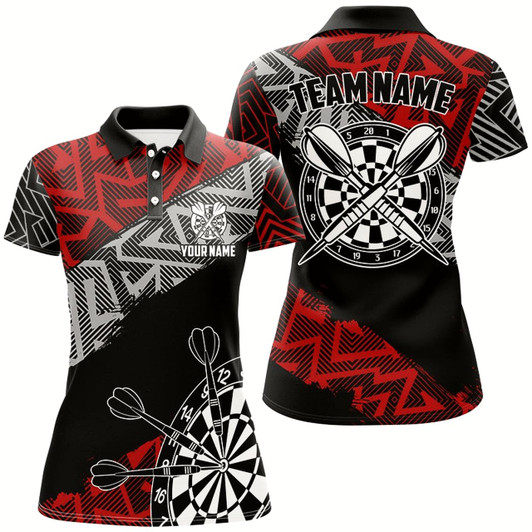 Goofygear Custom Darts Shirts For Women Personalized Zig-Zag Pattern Dart Jerseys, Cool Darts Team Shirts Red