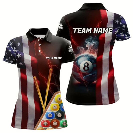 Goofygear Personalized American Flag 8 Ball Pool Smoke Women Billiard Shirt Patriotic Lightning Billiard Jersey
