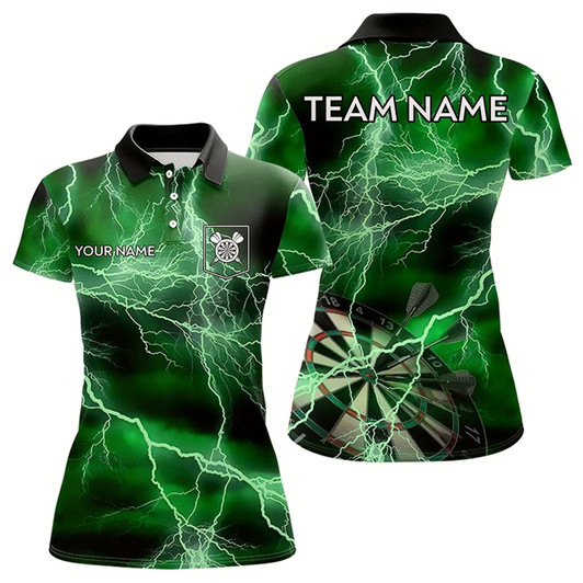 Goofygear Thunder Lightning Green Darts Shirt With Pocket For Women Custom Dart Jerseys