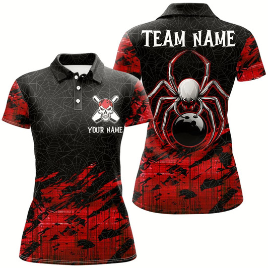 Goofygear Red And Black Spider Custom Halloween Bowling Team Shirts For Women, Bowling Gifts