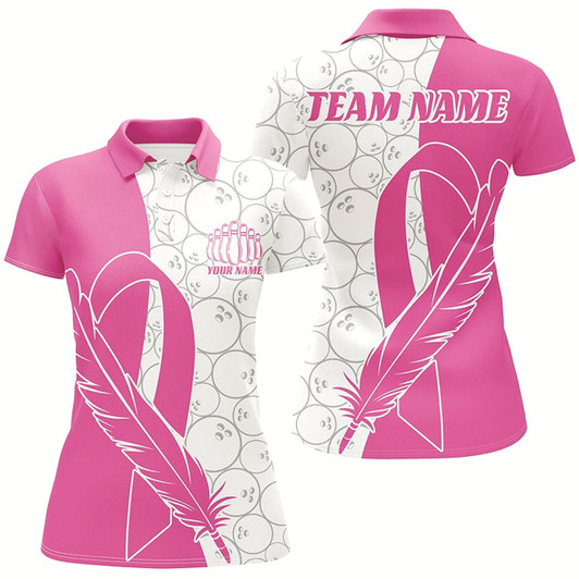 Goofygear Feather Pink Ribbon Breast Cancer Custom Bowling Shirts For Women, Pink Bowling Jerseys Style 2