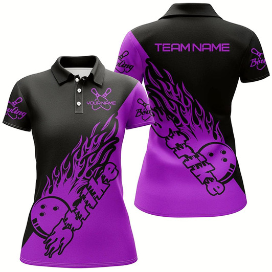 Goofygear Custom Bowling Shirts For Women, Bowling Team Shirts Bowling Strike Purple Style 1