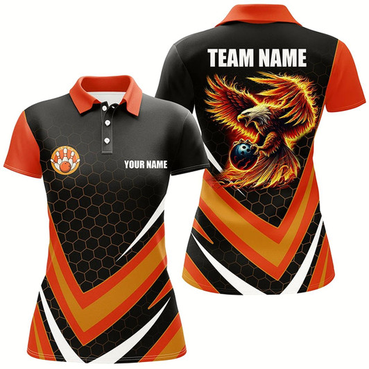 Goofygear Eagle Flame Bowling Shirts For Women, Fire Eagle Bowling Team Shirts Bowler Jerseys Orange