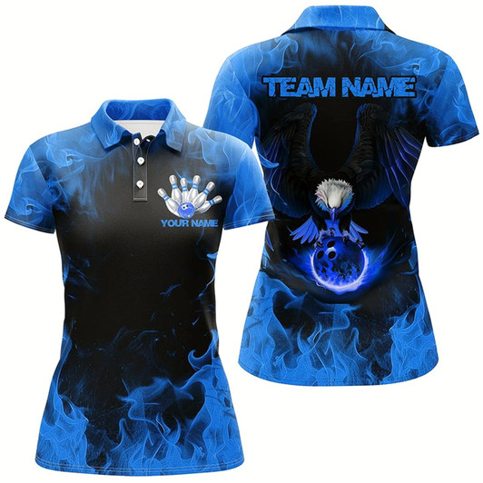 Goofygear Blue Flame Eagle Bowling Team Shirts For Women, Fire Custom Bowling Uniforms Outfit Bowling