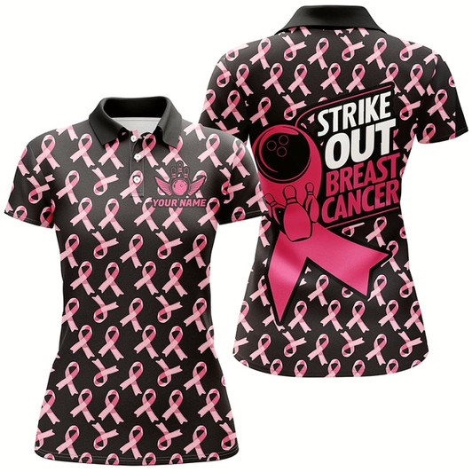 Goofygear Strike Out Breast Cancer Pink Ribbon Pattern Custom Bowling Shirts For Women Bowling Jersey