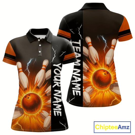 Goofygear Orange Flame Lightning Thunder Bowling Shirt For Women Custom Bowling Team Jersey Bowler Outfits