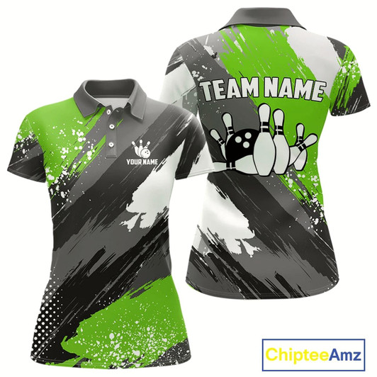 Goofygear Green Grunge Pattern Bowling Team Shirt For Women Custom Bowling Jersey Uniform Bowler Outfits