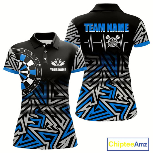 Goofygear Personalized Darts Heartbeat Zig-Zag Pattern Custom Dart Shirts For Women, Dart Team JerseyBlue