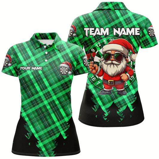 Goofygear Funny Christmas Santa Custom Green Plaid Pattern Dart Shirts For Women, Christmas Darts Outfit Gift