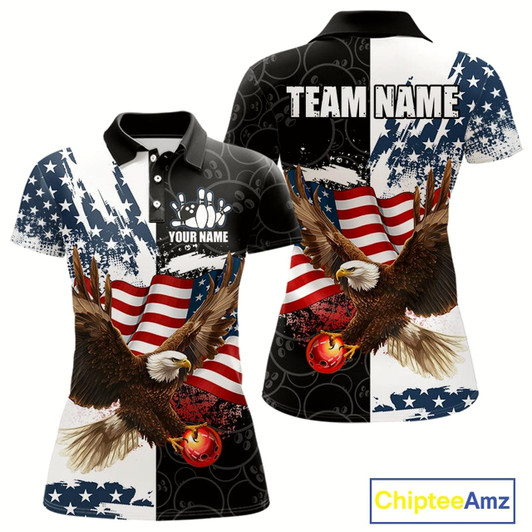 Goofygear American Flag Eagle Bowling Shirts For Women Custom Patriotic Black Camo Bowling Team Jerseys