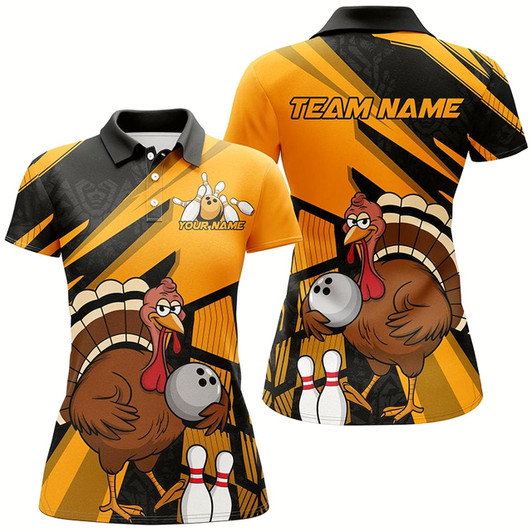 Goofygear Custom Black And Yellow Turkey Bowling Shirts For Women, Thanksgiving Bowling Team Outfits