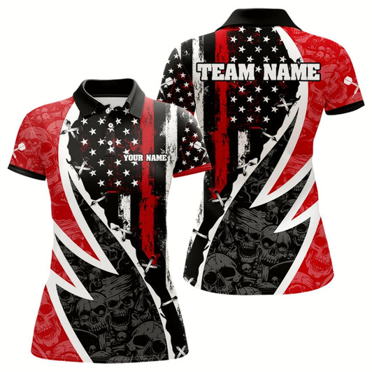 Goofygear Skulls With Custom American Flag Dart Shirts For Women, Dart Team Jerseys
