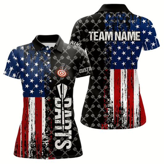 Goofygear Grunge American Flag Custom Darts Shirt For Women, Darts Jersey Pocket Option