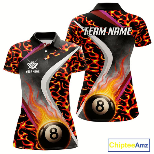Goofygear Personalized Flame Orange 8 Ball Pool Billiard Shirt For Women Custom Billiard Team Jerseys