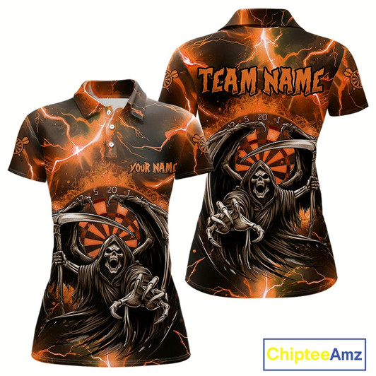 Goofygear Orange Grim Reaper Dart Shirt With Pocket Option For Women Custom Dart Jersey