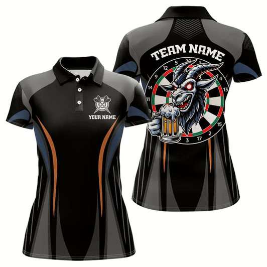 Goofygear Custom Goat With Beer Funny Dart Shirts For Women, Dart Team Jerseys