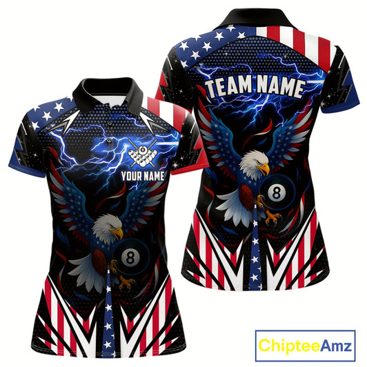 Goofygear American Flag Eagle 8 Ball Pool Lightning Billiard Shirt For Women Custom Patriotic Billiard Jersey