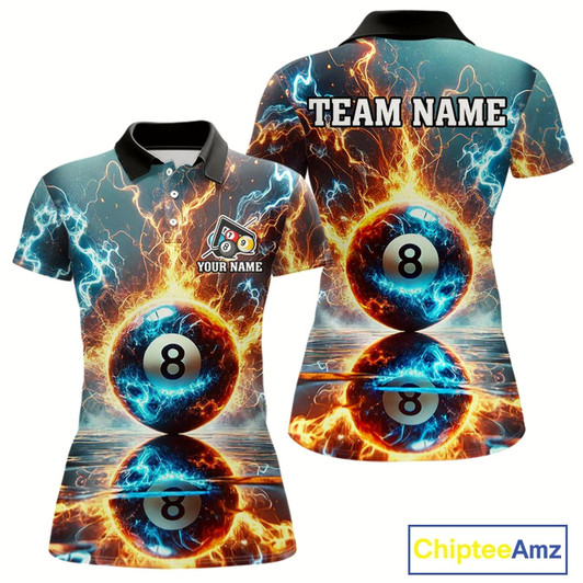 Goofygear Blue And Orange Strike Thunder Lightning 8 Ball Women Billiard Shirt Custom Pool Team Jersey