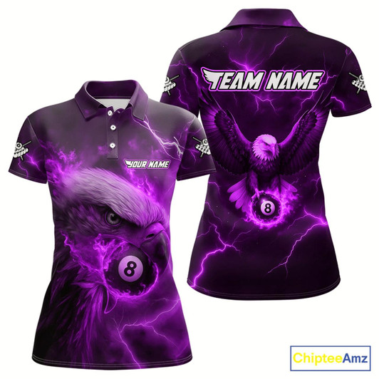 Goofygear Personalized Eagle Thunder Lightning Purple Billiard Shirt For Women Custom 8 Ball Pool Team Jersey