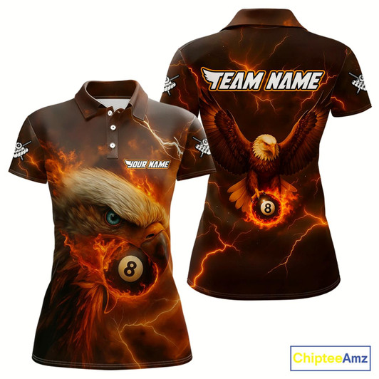 Goofygear Personalized Eagle Thunder Lightning Orange Billiard Shirt For Women Custom 8 Ball Pool Team Jerseys