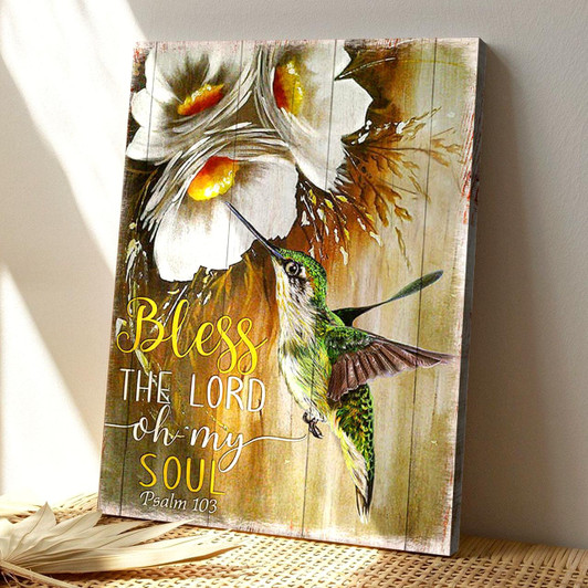 Bless The Lord Hummingbird Canvas Wall Art With Bible Verse And Scripture For Inspirational Christian Spaces