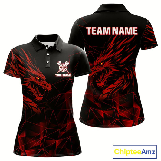 Goofygear Women’S Custom Darts Shirt With Maroon Dragons And Black Geometric Pattern