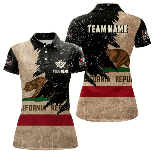 Goofygear Personalized Retro California Flag Women Billiard Pool Shirt Custom Patriotic Billiard Jerseys