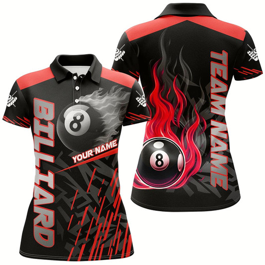 Goofygear Red 8 Ball Pool Flame 3D Billiard Shirts For Women, Billiard League Jersey Custom Pool Team Shirts