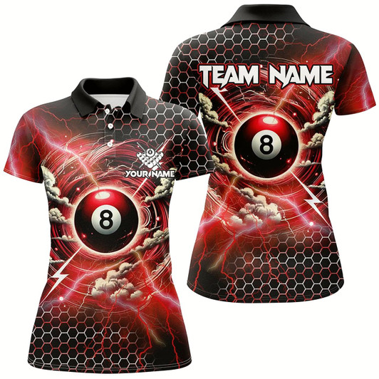 Goofygear Funny Storm Thunder 8 Ball Pool Custom Billiard Shirts For Women, 8 Ball Shirts Billiard Jersey Red