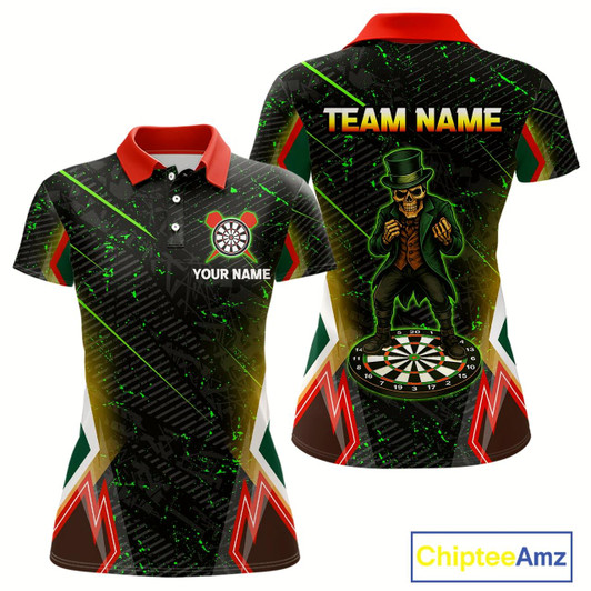 Goofygear Green Skeleton With Urban Neon Women'S Dart Shirt - Custom Name For Darts Jersey
