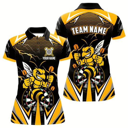 Goofygear Personalized Funny Bee Lightning Darts Shirt For Women Custom Yellow Black Darts Jersey, Darts Gift