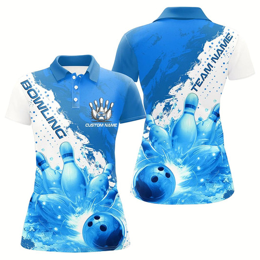 Goofygear Blue Flame Strike Bowling Custom Team Shirts For Women, Bowler Outfit Bowling Team Jersey
