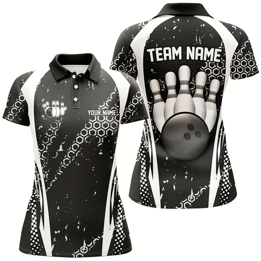 Goofygear Black And White Grunge Retro Bowling Shirts For Women Custom Team Bowling League Jerseys