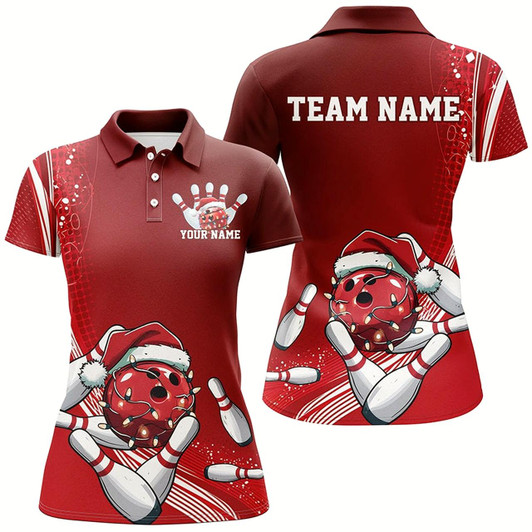 Goofygear Custom Red Christmas Bowling Shirts For Women, Xmas Bowling Team Uniform Bowler Outfits