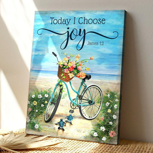 Turtle Today I Choose Joy Canvas Wall Art Featuring Bible Verse And Scripture For Faith Based Christian Decor