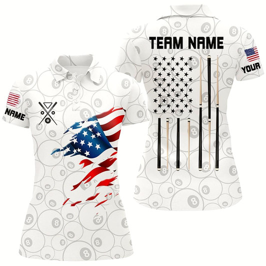 Goofygear Personalized American Flag White Billiard Women Shirts Custom Patriotic Billiard Jerseys
