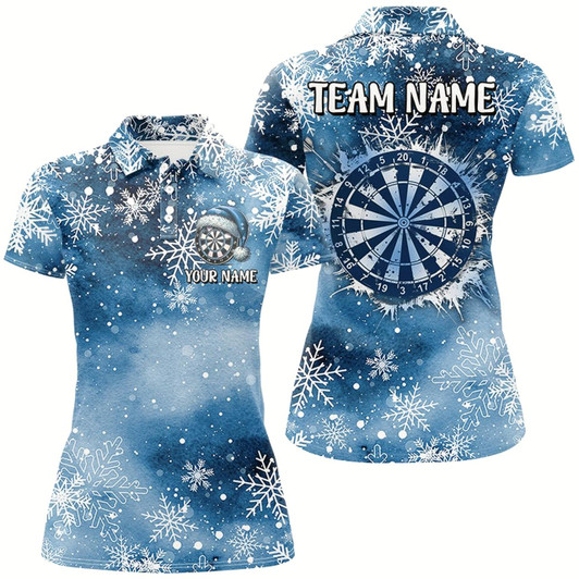 Goofygear Personalized Christmas Dart Jerseys For Women Custom Blue Snowflake Pattern Dart Team Shirts