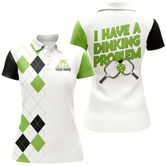 Goofygear Custom Green Argyle Pattern Funny Pickleball Shirts For Women "I Have Dinking Problem"