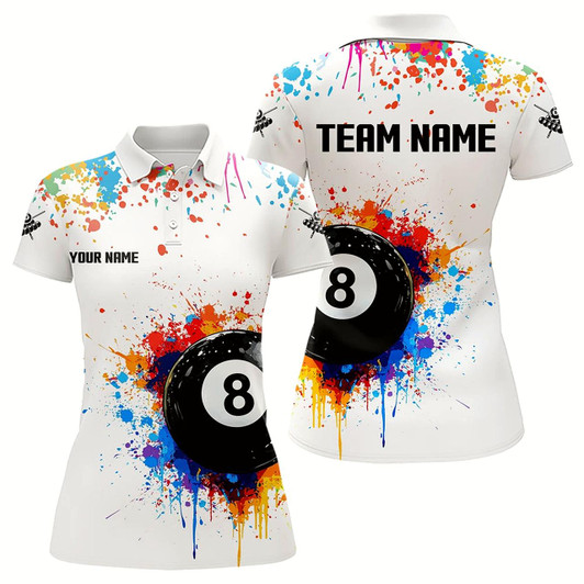 Goofygear Funny 8 Ball Pool Colorful Paint Splash Custom Billiard Shirt For Women, Billiard Team Jersey Black
