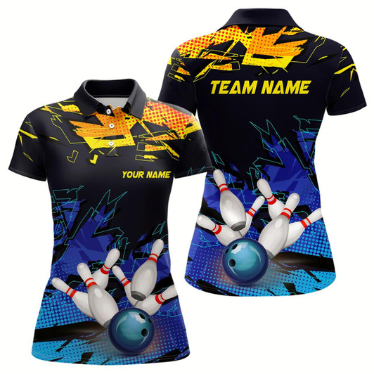 Goofygear Custom Bowling Shirts For Women, Bowling Ball And Pins Team Bowling League Shirts