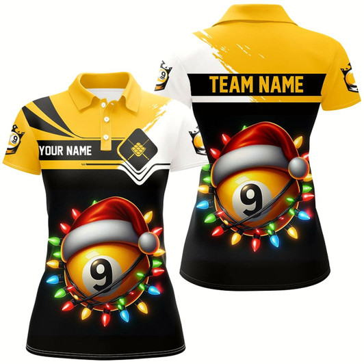 Goofygear Funny 9 Ball Pool Colorful Christmas Light Custom Women Billiard Shirt 9 Ball Xmas Billiard Jersey