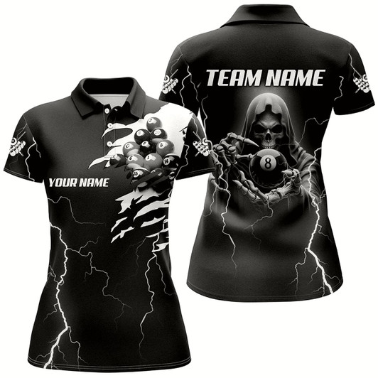 Goofygear Black Skeleton Lightning Thunder Custom Women Billiard Shirts, Billiard Pool Team Jerseys Uniform