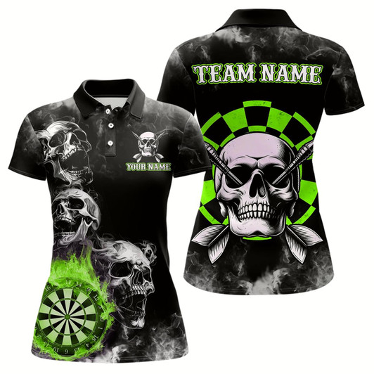 Goofygear Personalized Green Darts Smoke Skull Women Dart Shirt Custom Dart Board Fire Flame Dart Team Jersey