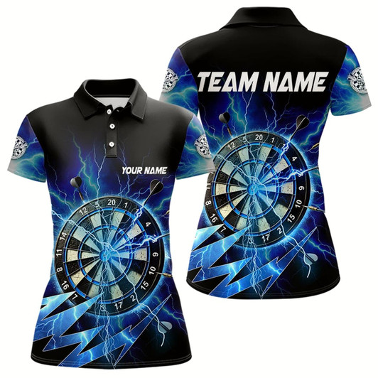 Goofygear Blue Dartboard Storm Lightning Dart Shirts For Women Custom Dart Jerseys